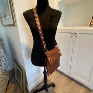 HAMMIT REVERSIBLE LEATHER CROSSBODY BAG!! BLACK/BROWN!! EMBELLISHED !!!